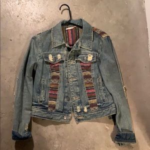 Free People fitted denim jacket with tribal detail